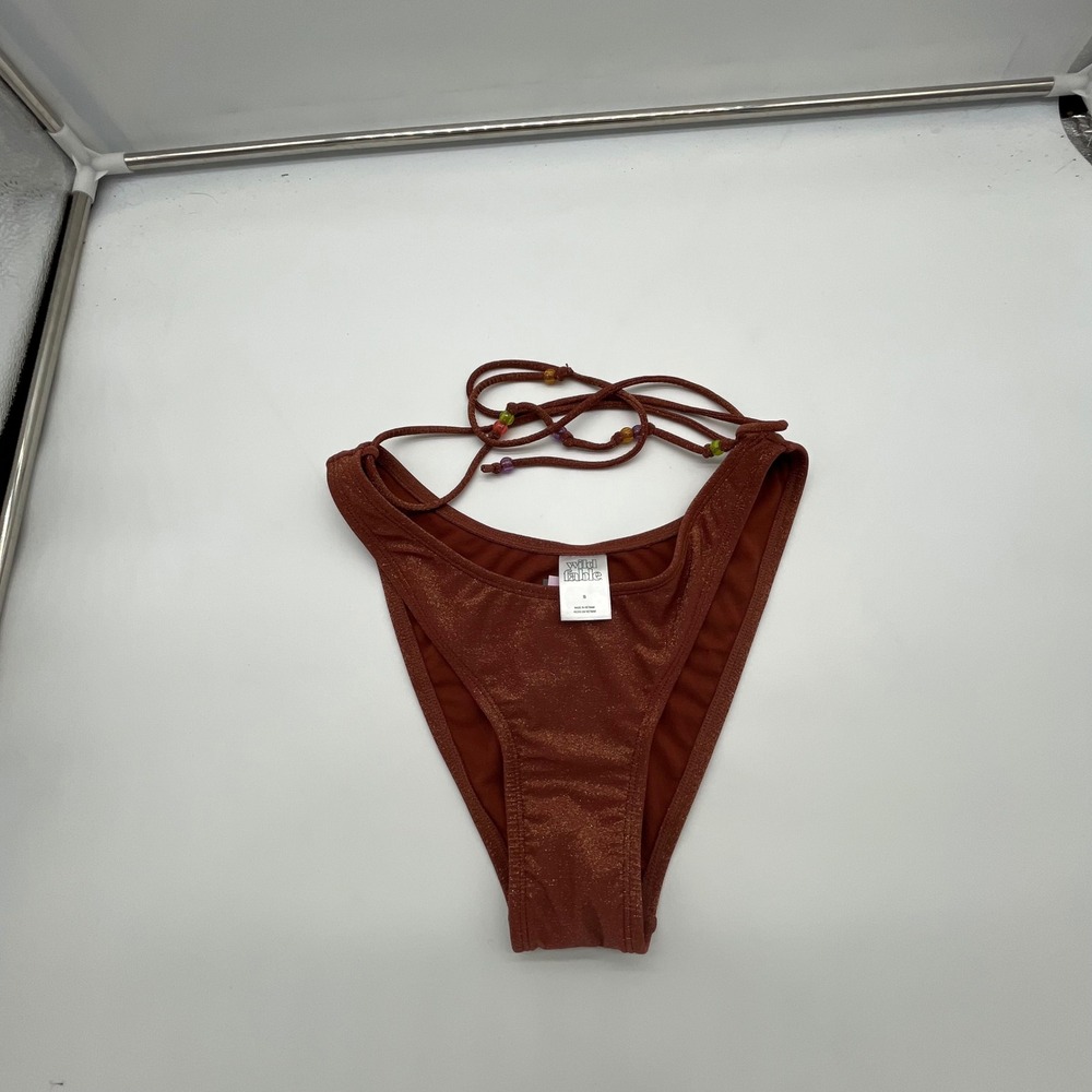 Wild Fable Brown Metallic Beaded Extra High Leg Cheeky Bikini Bottoms Small NWT